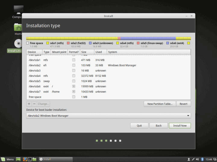 Install linux mint resize windows partition boot windows 7